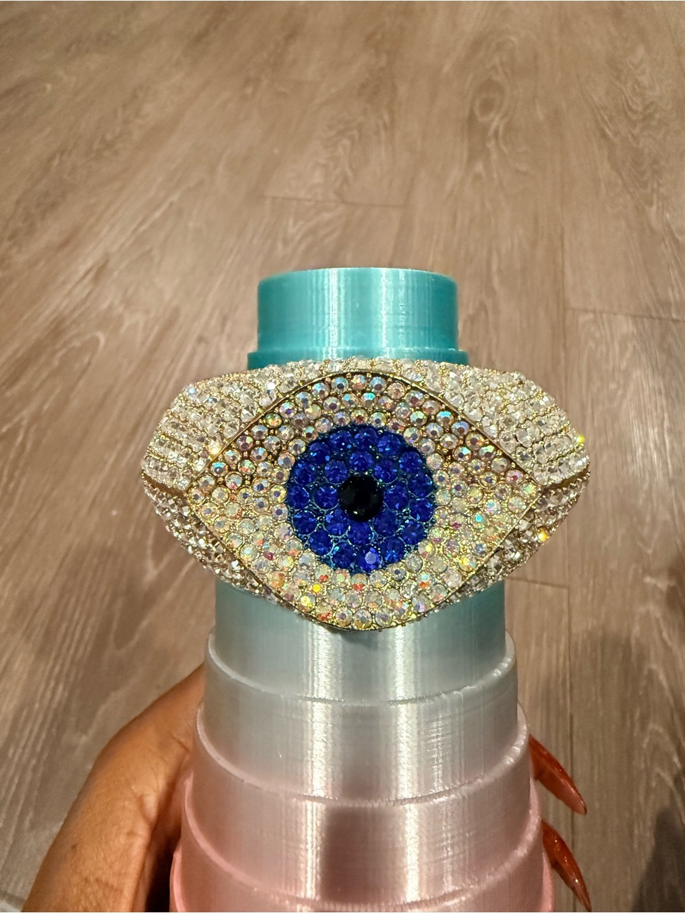 Crystal Evil Eye Statement cuff bracelet in Blue and Gold